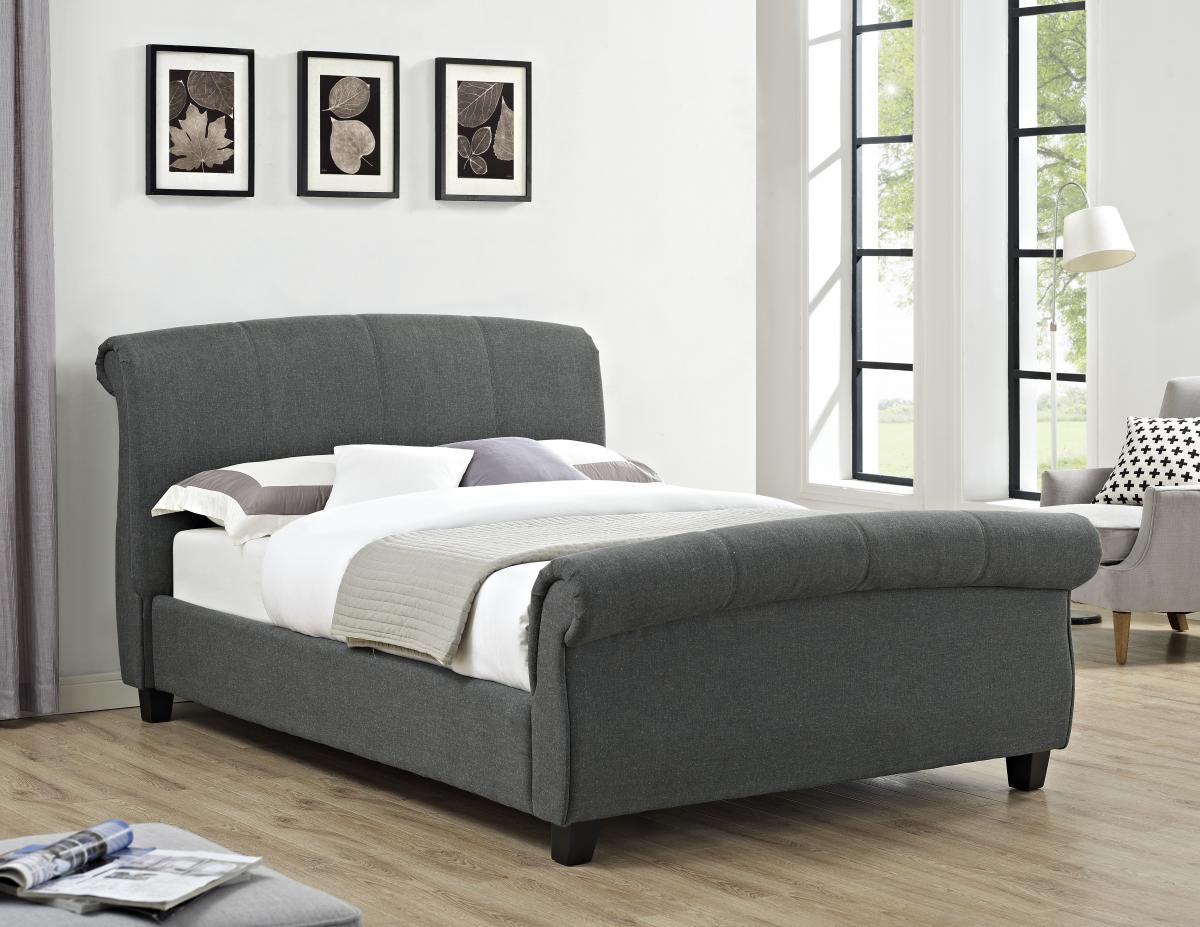 Arabella Linen Fabric Double Bed Grey