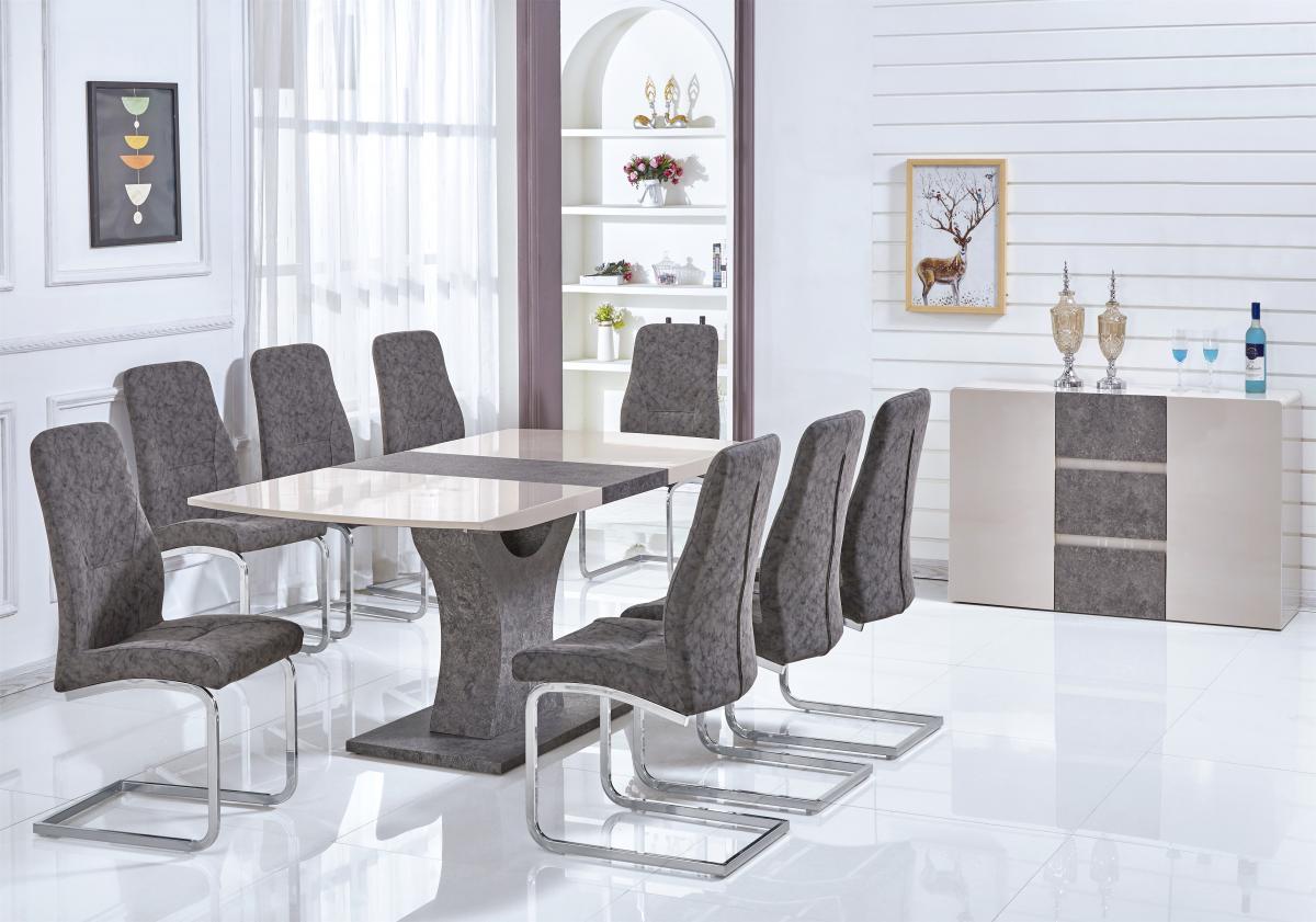 Belarus High Gloss Ext Dining Table Cream & Stone