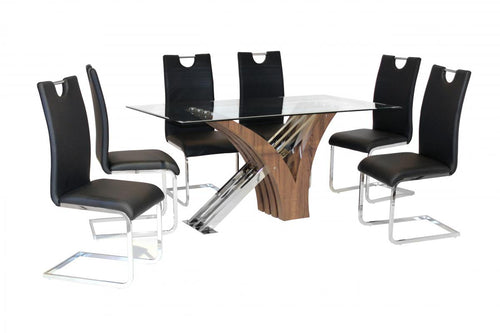 Caspian Glass Dining Table Walnut Colour