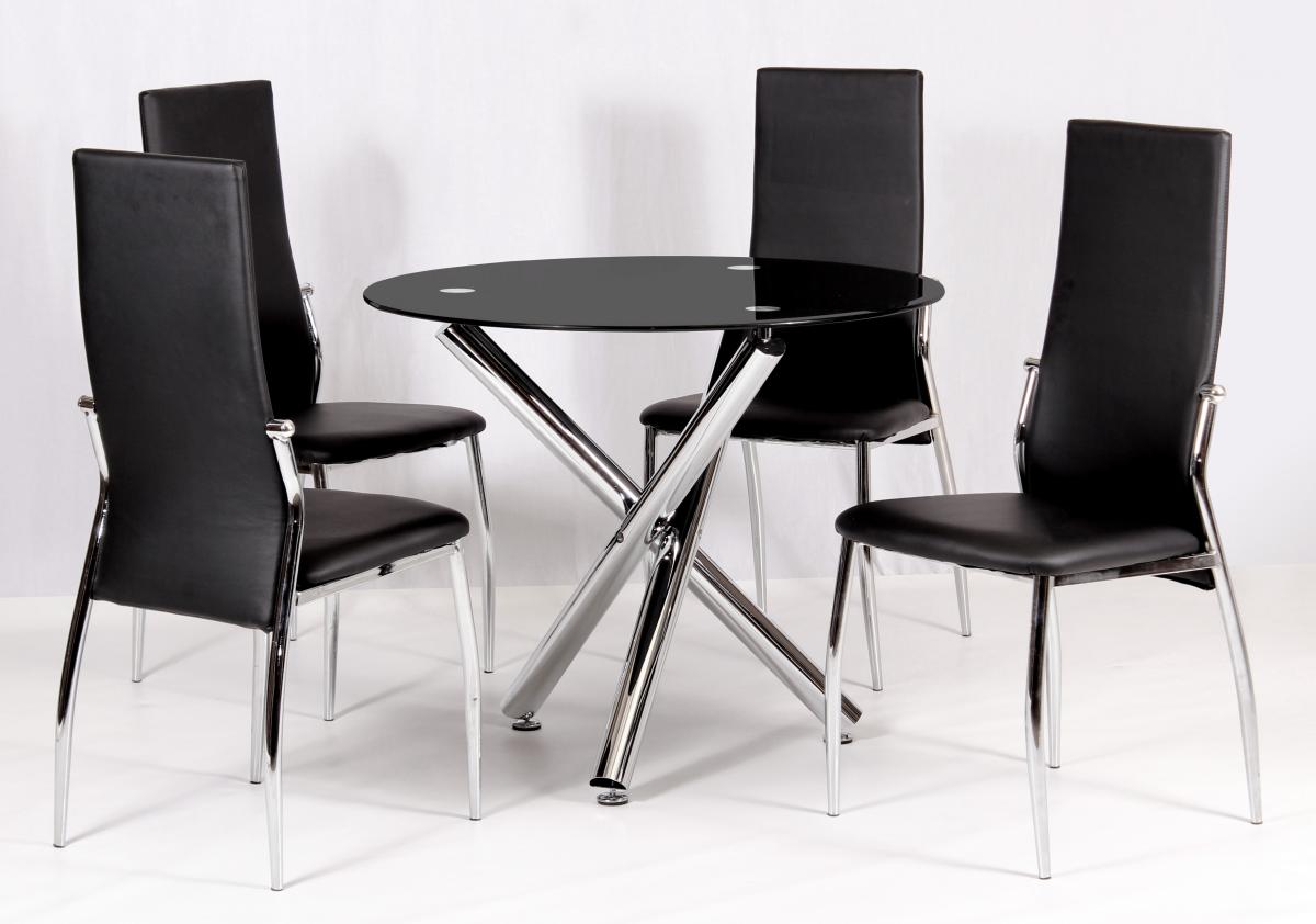 Calder Dining Table Chrome & Black Glass