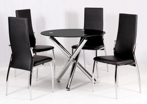 Calder Dining Set Chrome & Black Glass 4 Chairs