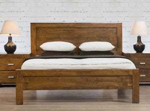 California Double Bed Solid Rubberwood Rustic Oak