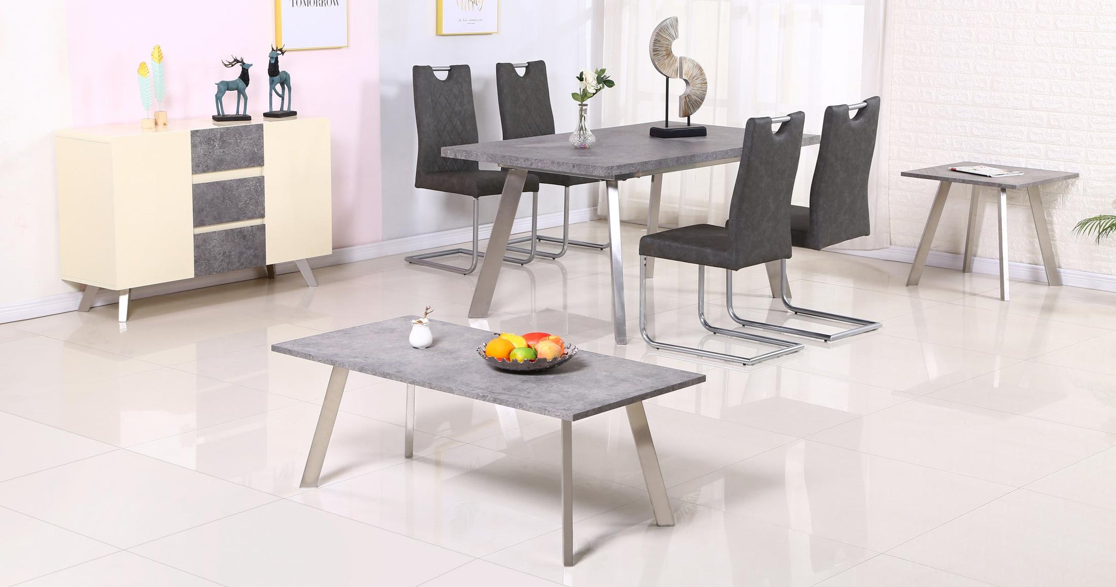 Calipso Special PU Grey Chairs with Brushed Stainless Steel (4s)