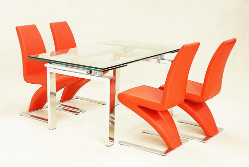 Crystal Extending Glass Dining Set 4 Ankara Chairs
