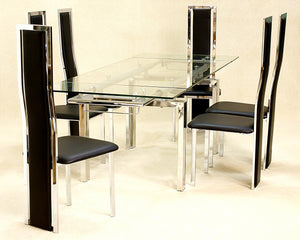 Crystal Extending Glass Dining Table 6 Trinity Chairs