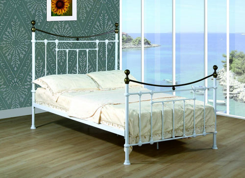 Elizabeth Double Bed White & Antique Brass