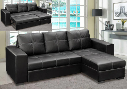 Gianni Storage Chaise Sofa Bed Bonded PU Black