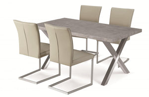 Helix Dining Table Stone & Brushed Stainless Steel with 4 Chairs