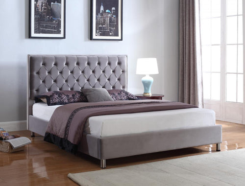 Izabel Velvet Double Bed Light Grey with Dark Grey HB