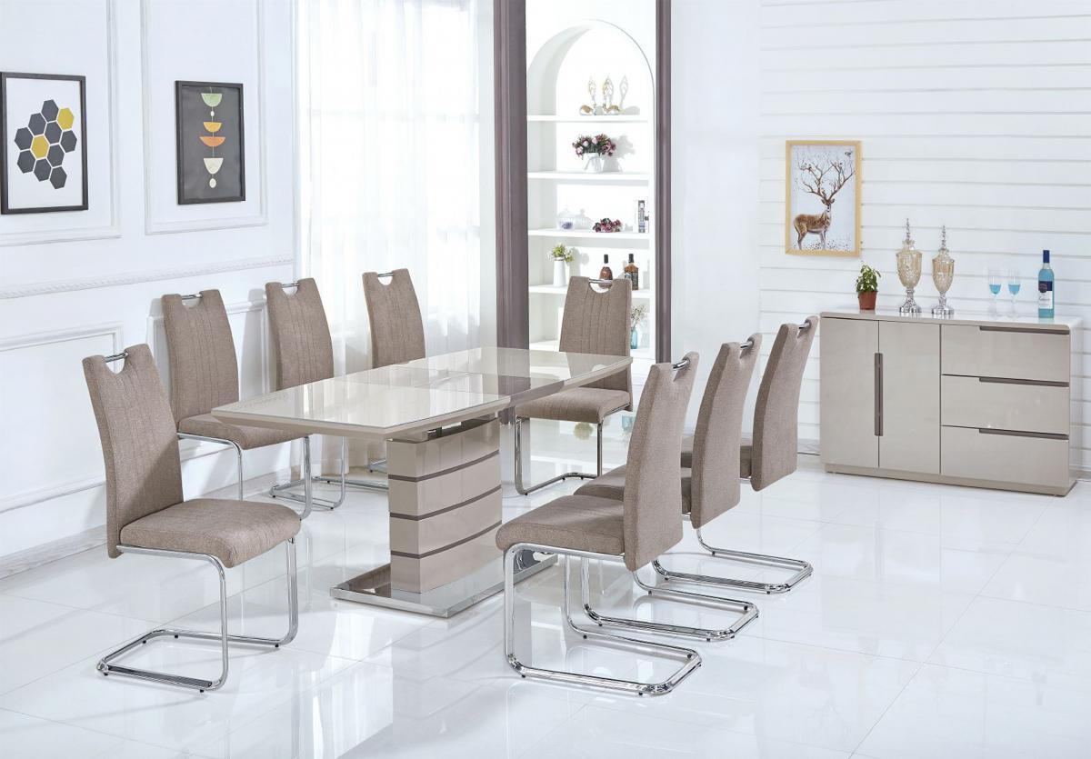 Knightsbridge High Gloss Ext Dining Table with Glass Top with 6 Chairs