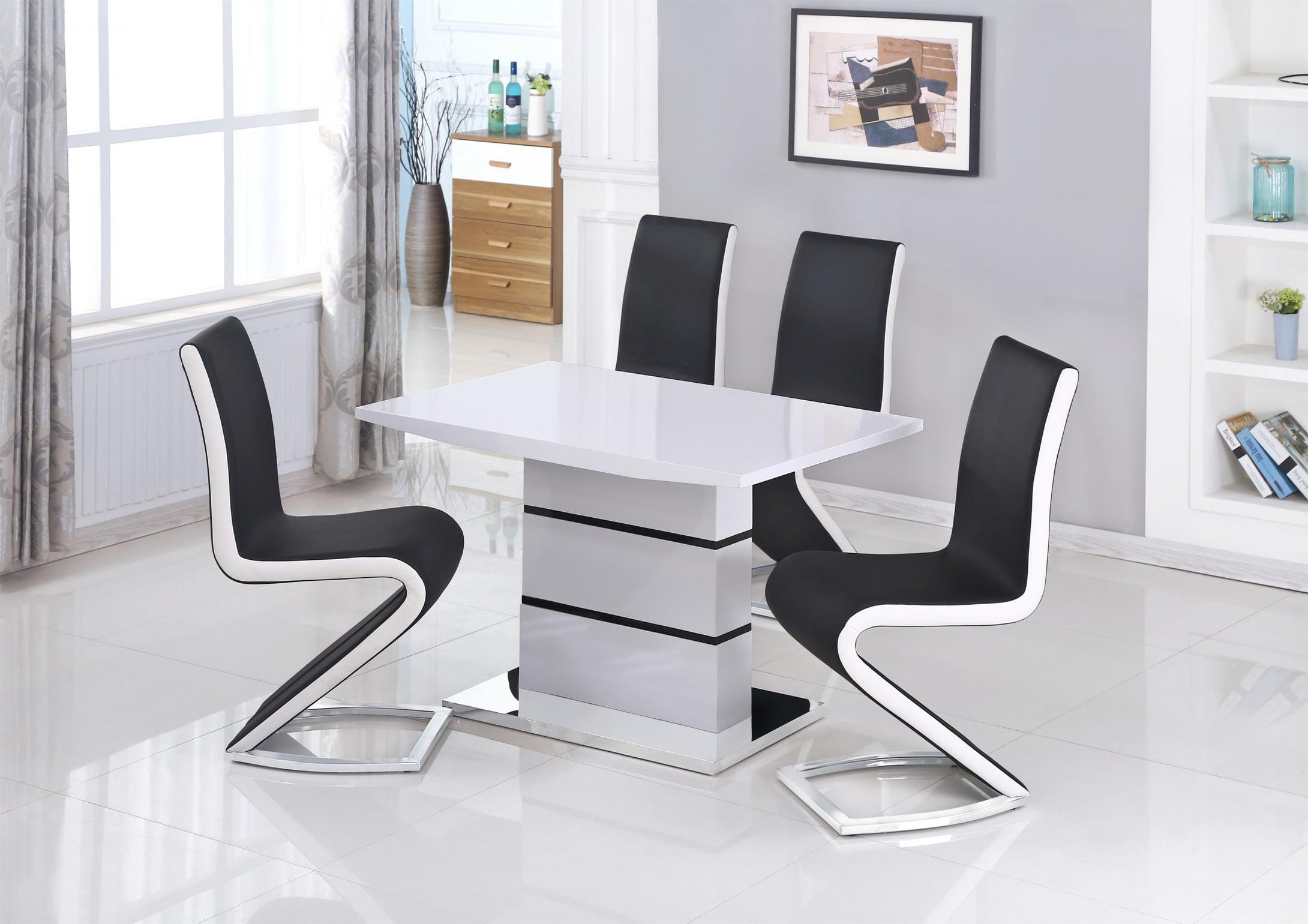 Leona Small High Gloss Dining Table White & Black
