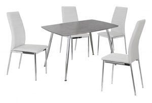 Lynx Dining Table Stone Effect & Chrome with 4 Chairs