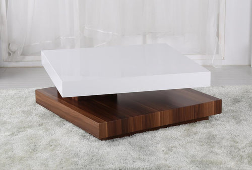 Malawi High Gloss Moveable Coffee Table White & Walnut