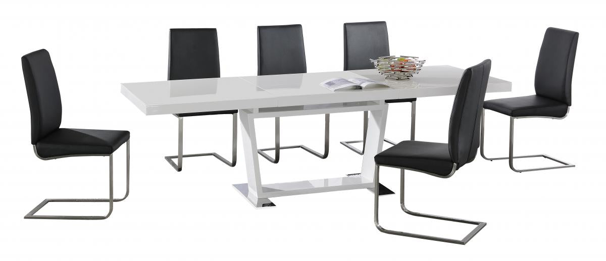 Maxwell Extending Dining Table with Stainless Steel Base 6 Chairs