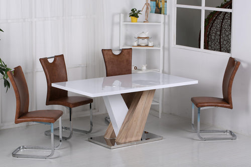 Natalie High Gloss Dining Table White & Natural