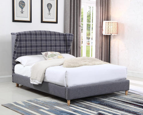 Nepal Fabric Double Bed Grey Chequer