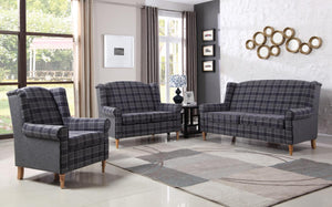Nepal Fabric 3 Seater Sofa Grey Chequer