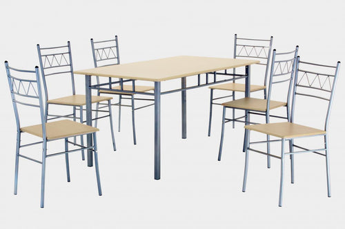 Oslo Large Dining Set with 6 Chairs Silver & Beech