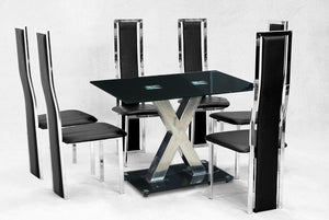 Paxel Large Dining Set Chrome&Black 6 Trinity Chairs