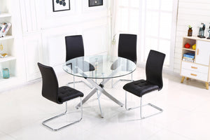 Samurai Large Dining Table Chrome & Clear with 4 Chairs
