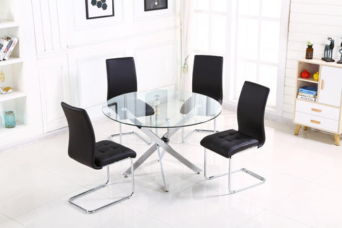Samurai Small Dining Table Chrome & Clear with 4 Chairs