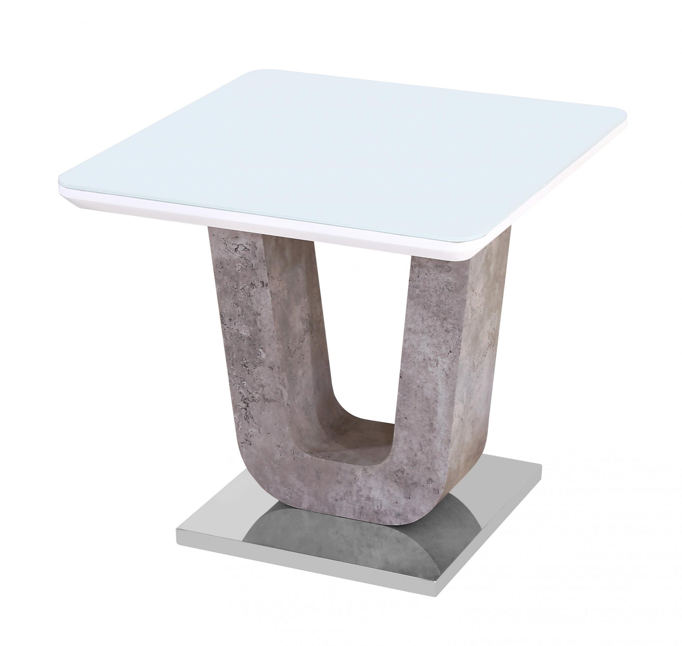 Topaz White Glass Lamp Table with Stone Effect