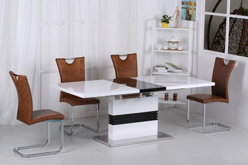 Vienna High Gloss Ext Dining Table White & Black