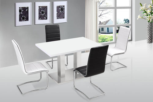 Walton Dining Set White with Stainless Steel Base 4 Chairs