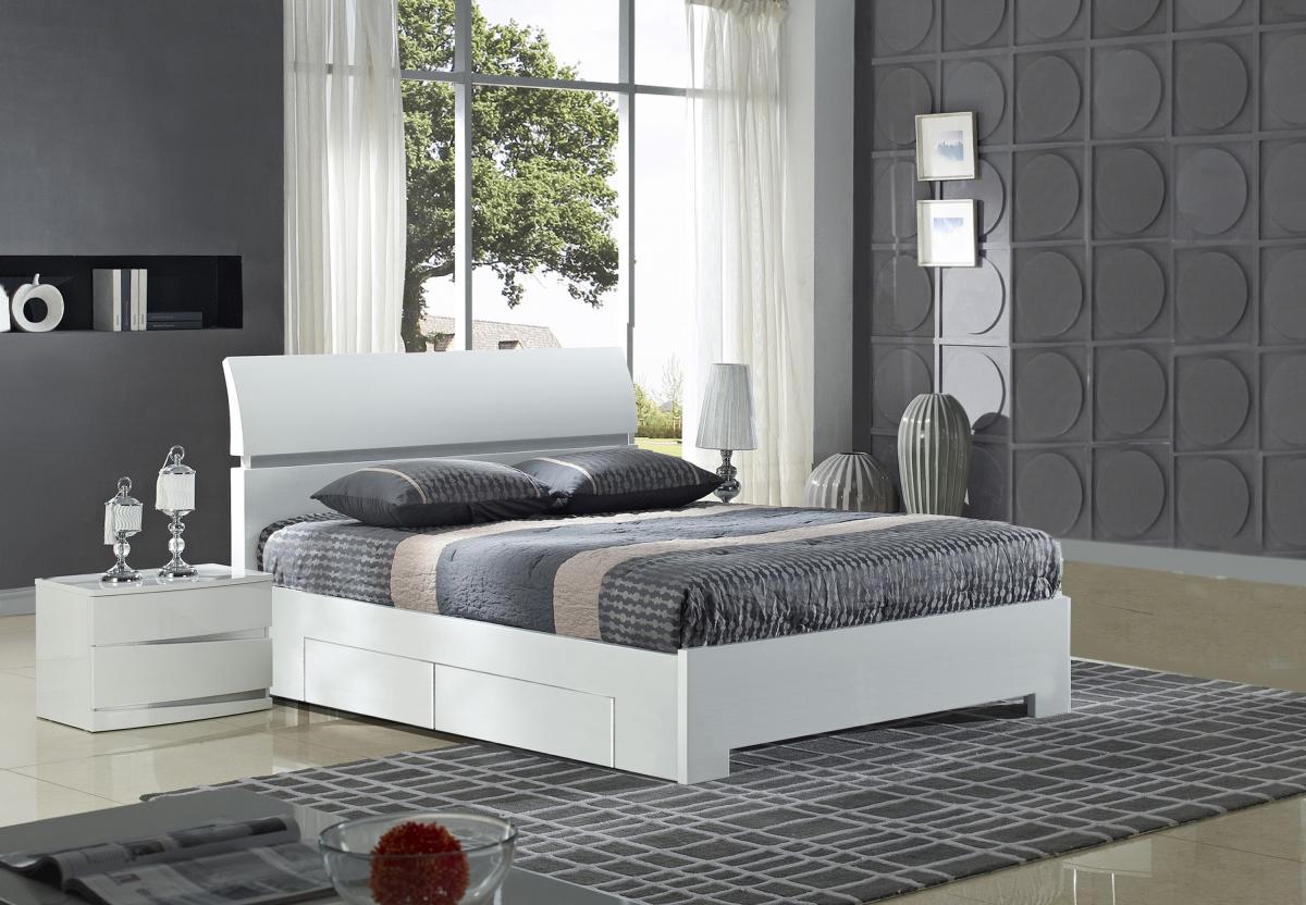 Widney White High Gloss Bed King Size with 4 Drawers