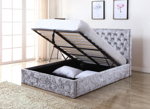 Yasmin Storage Crushed Velvet Double Bed Silver