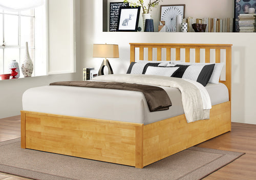 Zoe Storage Bed Double Solid Rubberwood Oak
