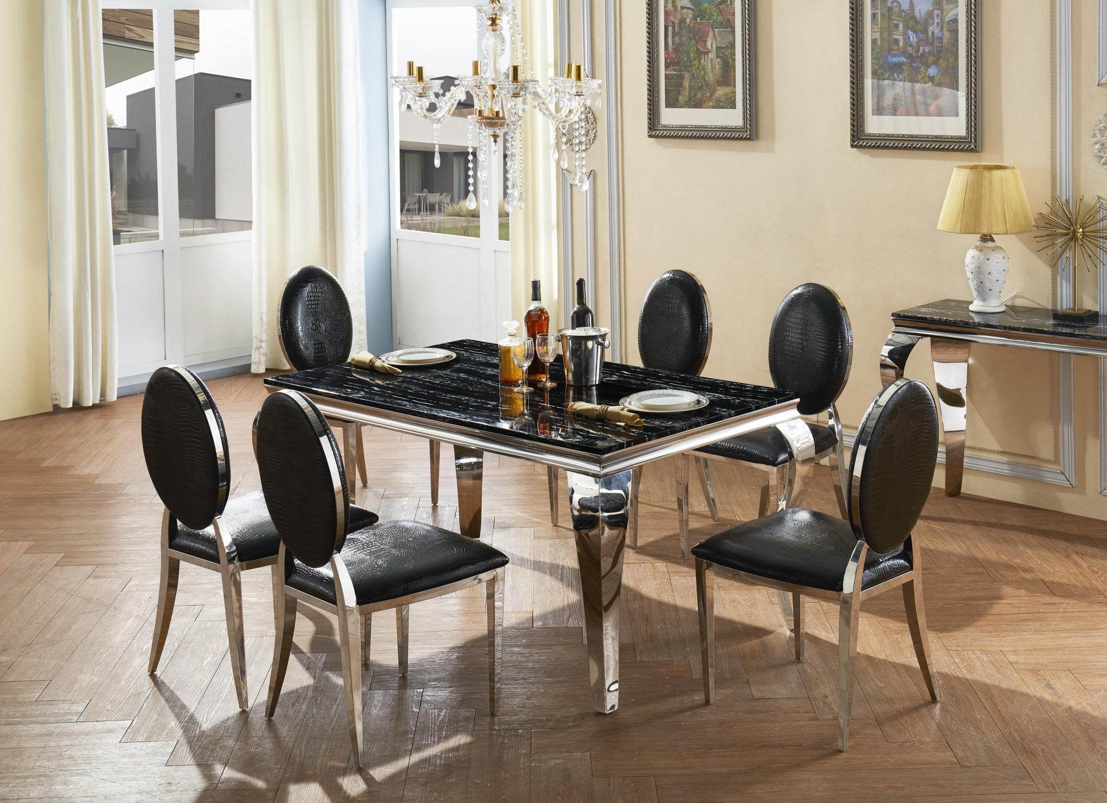 Arriana Marble Dining Table with Stainless Steel Base