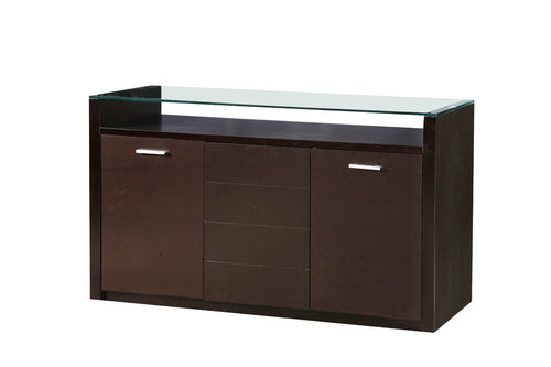 Baltic Glass Top Sideboard with 3 Doors Dark Walnut
