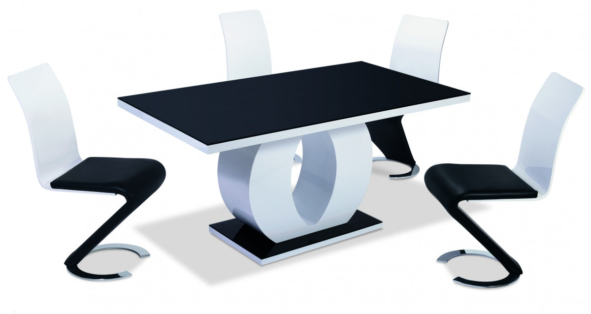 Edenhall High Gloss Dining Table White with Black Glass Top