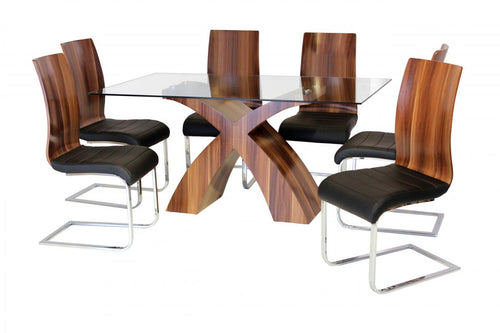 Holte Glass Dining Table Walnut Colour with 6 Chairs