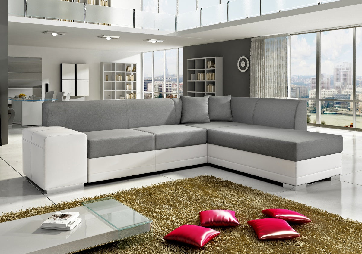 Kos Corner Sofa White PU & Grey Fabric