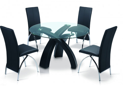 Marston Dining Table Black PU Frame with Clear Glass Top