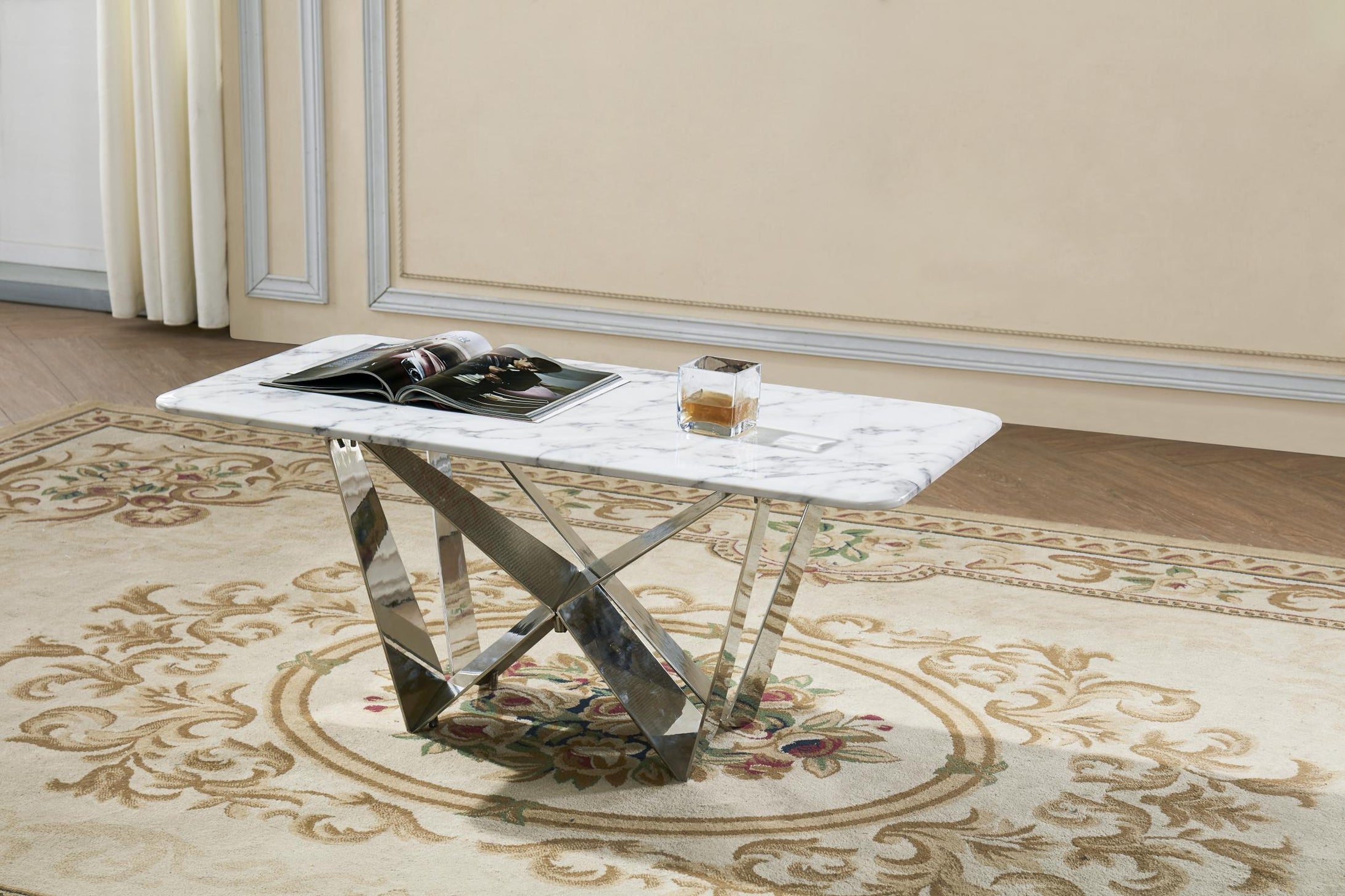 Sardinia Marble Coffee Table with Stainless Steel Base
